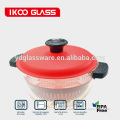 1.0L/1.5L/2.5L food use glass cooking pot with color pp lid and steamer